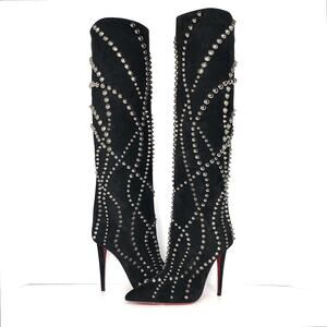 Christian Louboutin Astrilarge Botta Pika 100 Black Suede Thigh High Boots 39